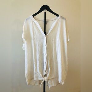 Tommy Bahama Button Front Tie Top 100% Linen Cream White Size L Cap Sleeve